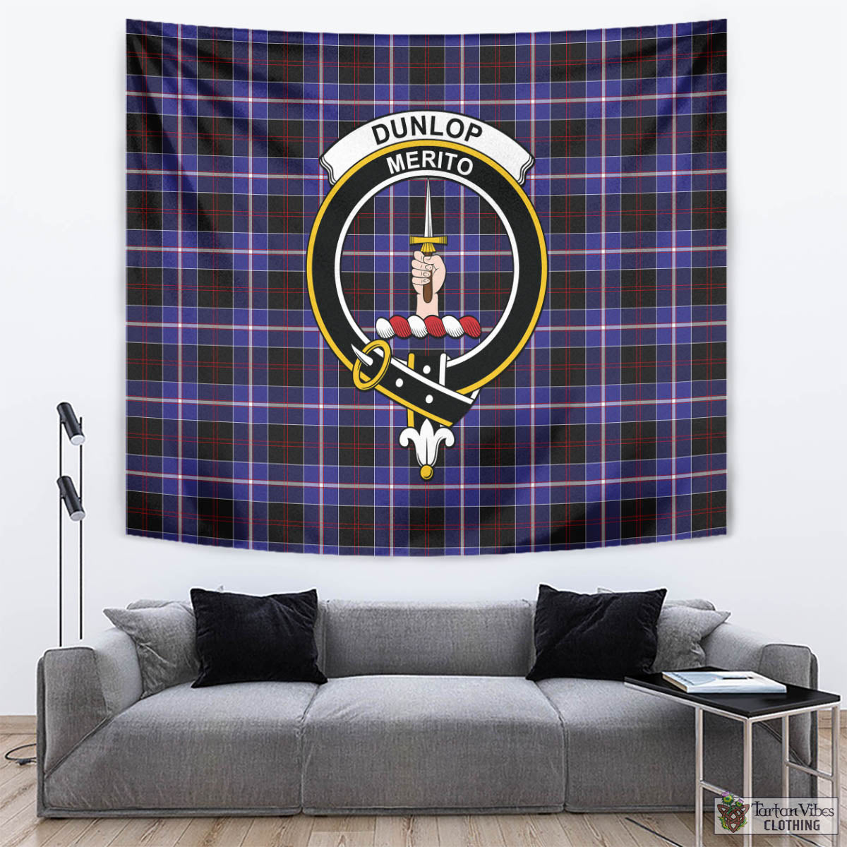 Tartan Vibes Clothing Dunlop Modern Tartan Tapestry Wall Hanging and Home Decor for Room with Family Crest