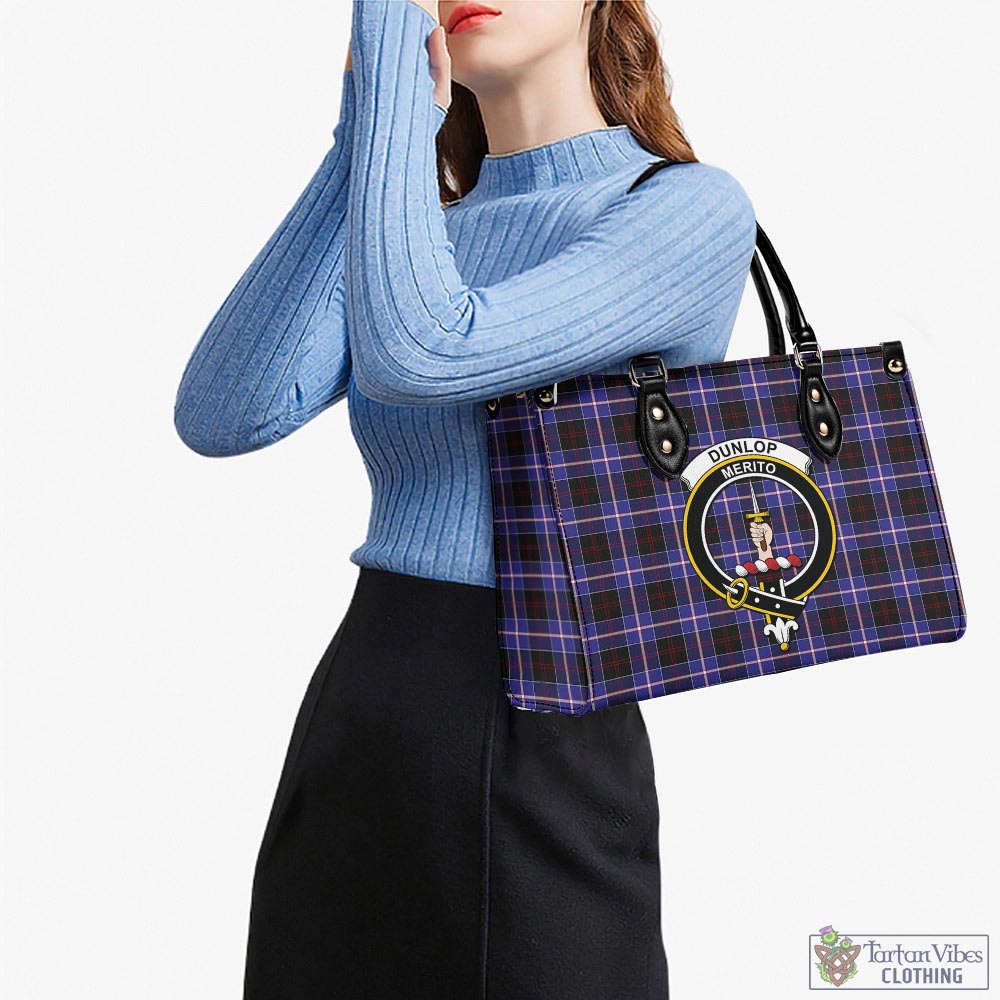 Tartan Vibes Clothing Dunlop Modern Tartan Luxury Leather Handbags with Family Crest