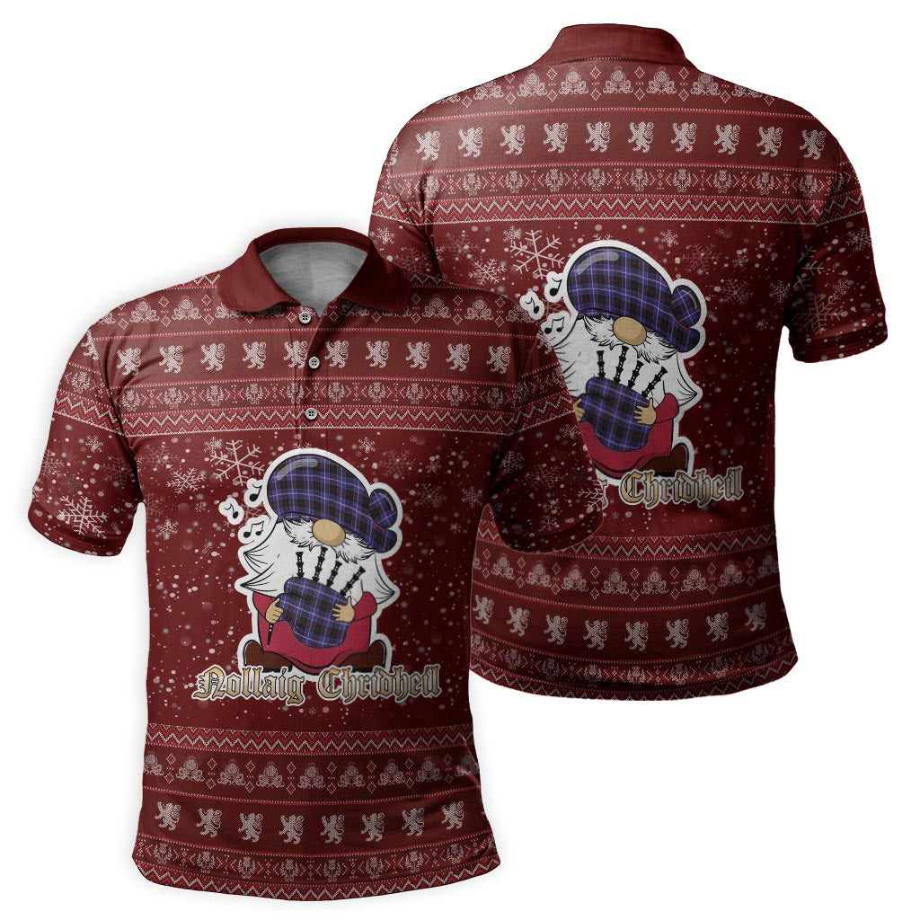 Dunlop Modern Clan Christmas Family Polo Shirt with Funny Gnome Playing Bagpipes - Tartanvibesclothing