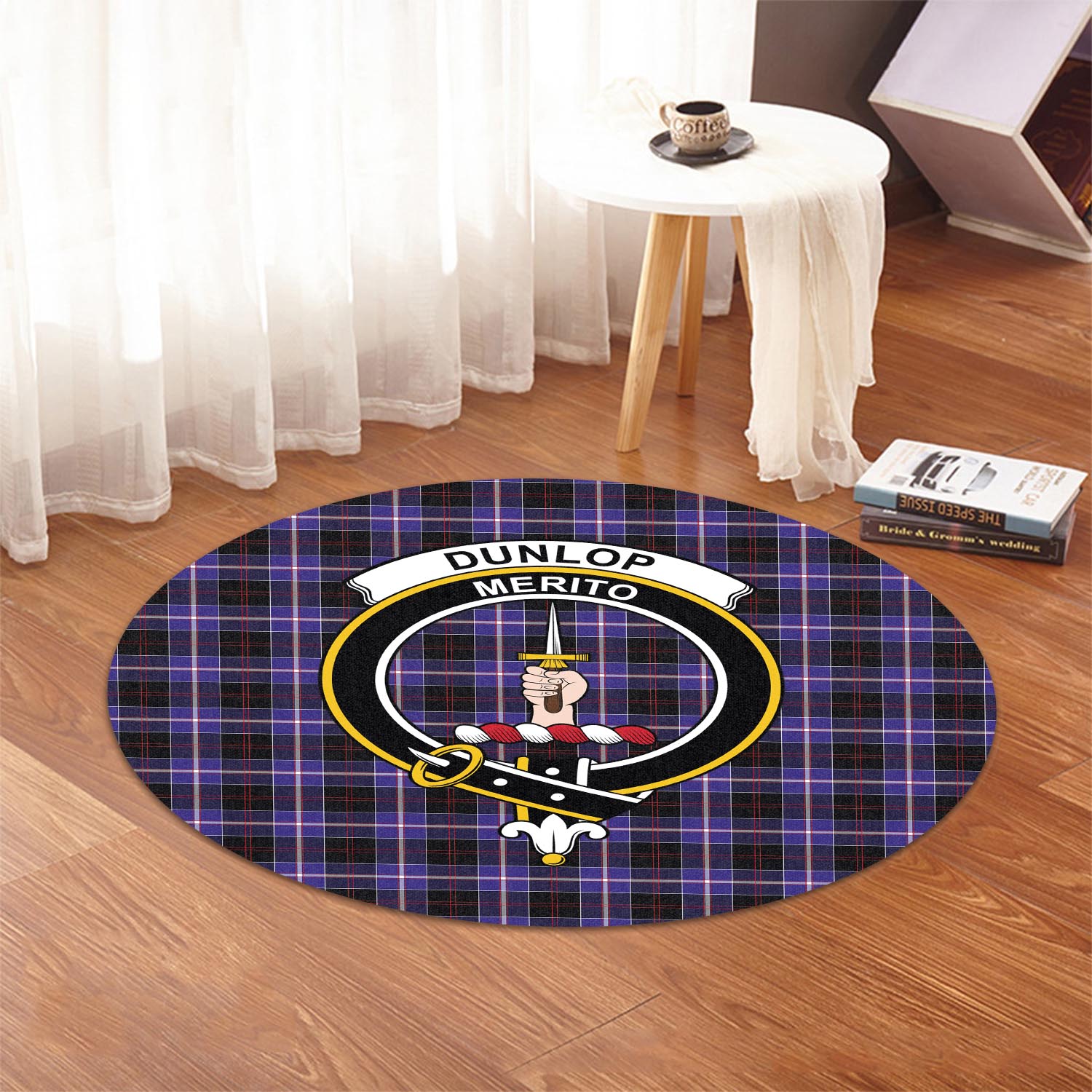 Dunlop Modern Tartan Round Rug with Family Crest - Tartanvibesclothing