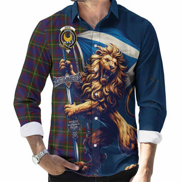 Durie Tartan Family Crest Long Sleeve Button Shirt with Scottish Majestic Lion