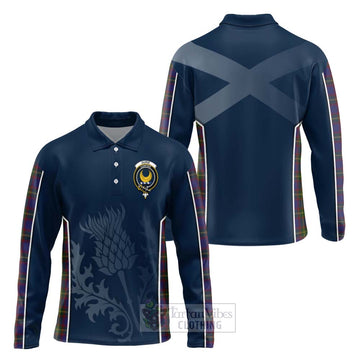 Durie Tartan Long Sleeve Polo Shirt with Family Crest and Scottish Thistle Vibes Sport Style