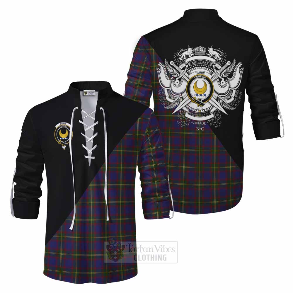 Tartan Vibes Clothing Durie Tartan Ghillie Kilt Shirt with Family Crest and Military Logo Style