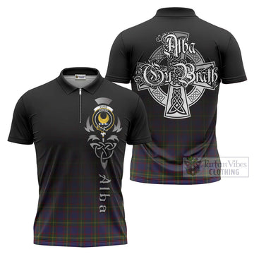 Durie Tartan Zipper Polo Shirt Featuring Alba Gu Brath Family Crest Celtic Inspired