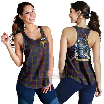 Durie Tartan Women's Racerback Tanks with Family Crest Celtic Skull Style