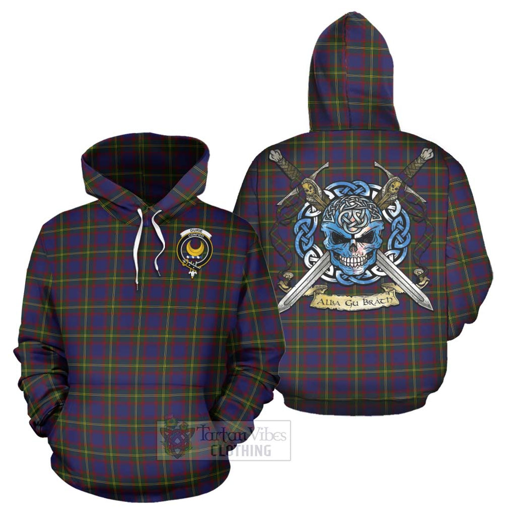 Tartan Vibes Clothing Durie Tartan Hoodie with Family Crest Celtic Skull Style