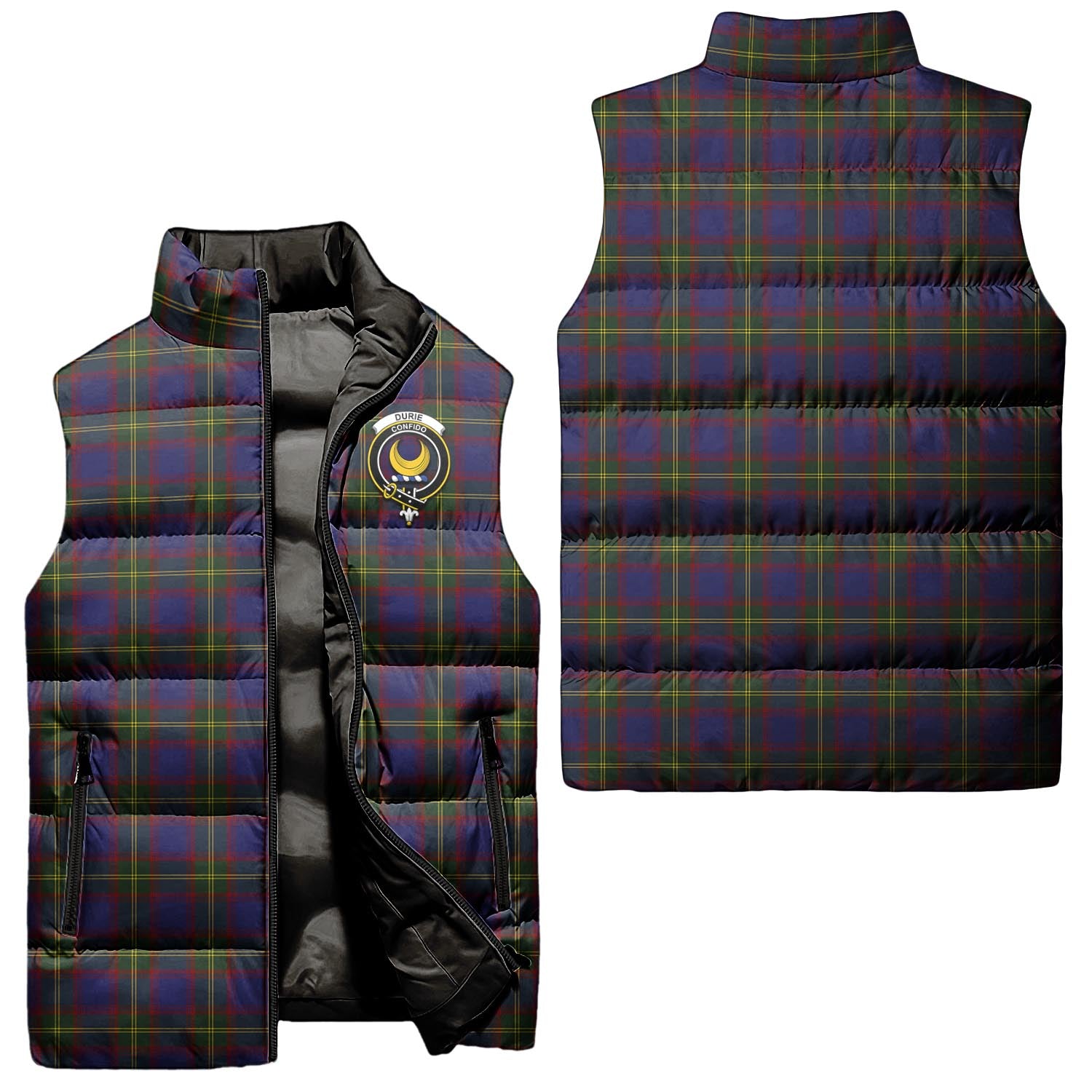 Durie Tartan Sleeveless Puffer Jacket with Family Crest Unisex - Tartanvibesclothing