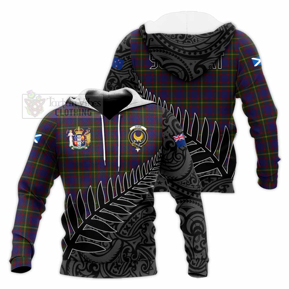 Tartan Vibes Clothing Durie Crest Tartan Knitted Hoodie with New Zealand Silver Fern Half Style