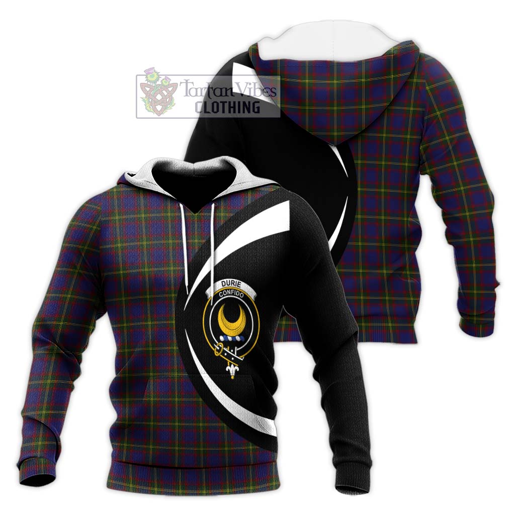 Durie Tartan Knitted Hoodie with Family Crest Circle Style Unisex Knitted Pullover Hoodie - Tartan Vibes Clothing