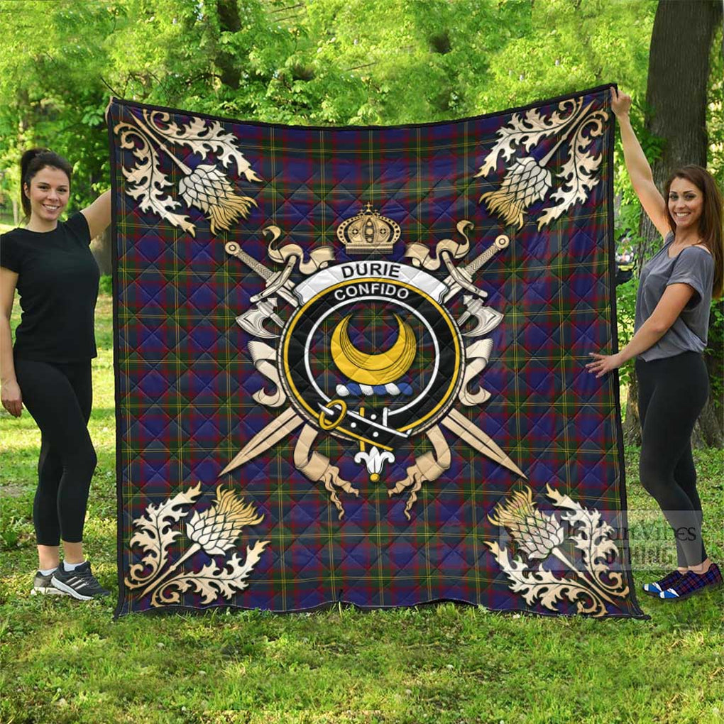 Tartan Vibes Clothing Durie Tartan Quilt with Family Crest and Scottish Golden Courage Shield