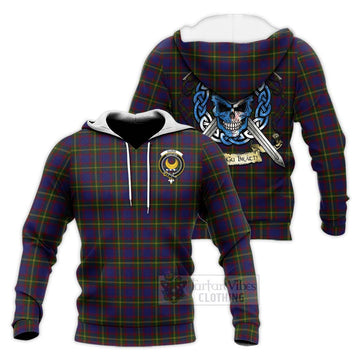 Durie Tartan Knitted Hoodie with Family Crest Celtic Skull Style