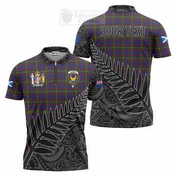 Durie Crest Tartan Zipper Polo Shirt with New Zealand Silver Fern Half Style