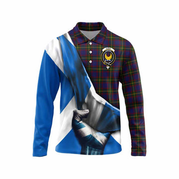 Durie Tartan Long Sleeve Polo Shirt with Family Crest Scotland Patriotic Style