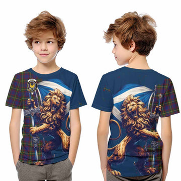 Durie Tartan Family Crest Kid T-Shirt with Scottish Majestic Lion