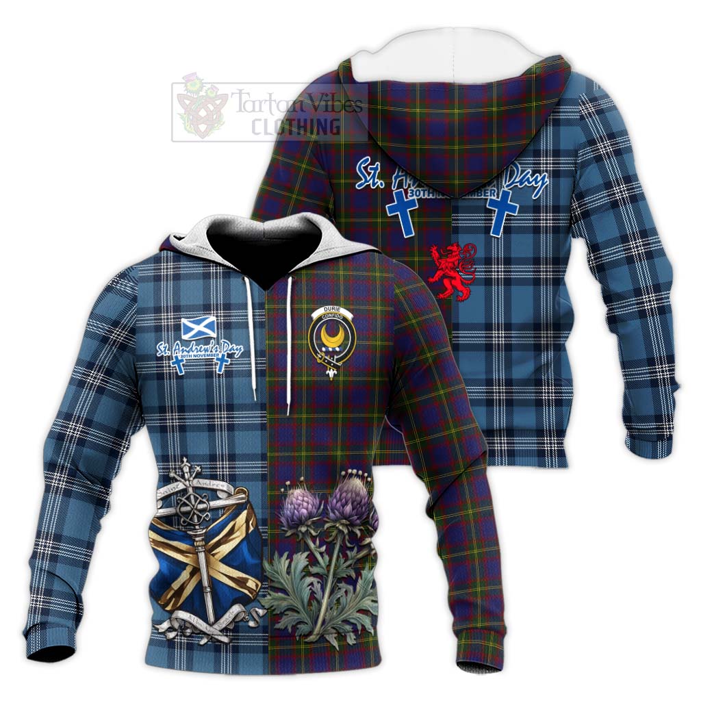 Tartan Vibes Clothing Durie Tartan Knitted Hoodie Happy St. Andrew's Day Half Tartan Style