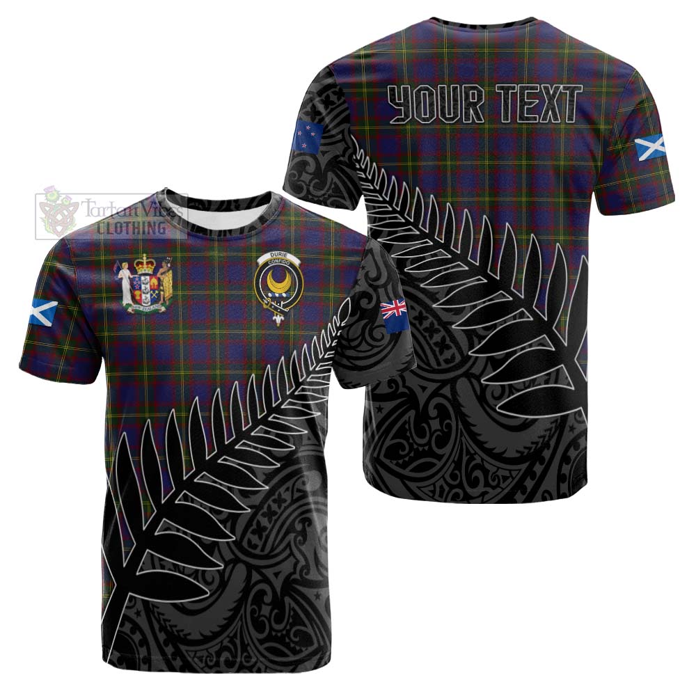 Tartan Vibes Clothing Durie Crest Tartan Cotton T-shirt with New Zealand Silver Fern Half Style