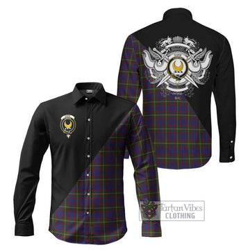 Durie Tartan Long Sleeve Button Shirt with Family Crest and Military Logo Style