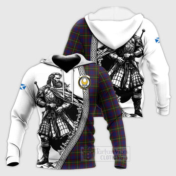 Durie Tartan Clan Crest Knitted Hoodie with Highlander Warrior Celtic Style