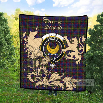 Durie Tartan Quilt with Family Crest and Scottish Symbol Style