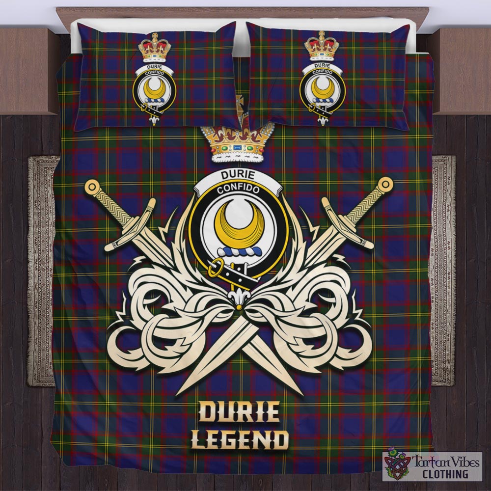 Tartan Vibes Clothing Durie Tartan Bedding Set with Clan Crest and the Golden Sword of Courageous Legacy