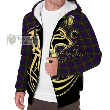 Durie Tartan Sherpa Hoodie with Family Crest Celtic Wolf Style