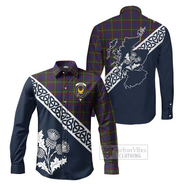 Durie Tartan Long Sleeve Button Shirt Featuring Thistle and Scotland Map