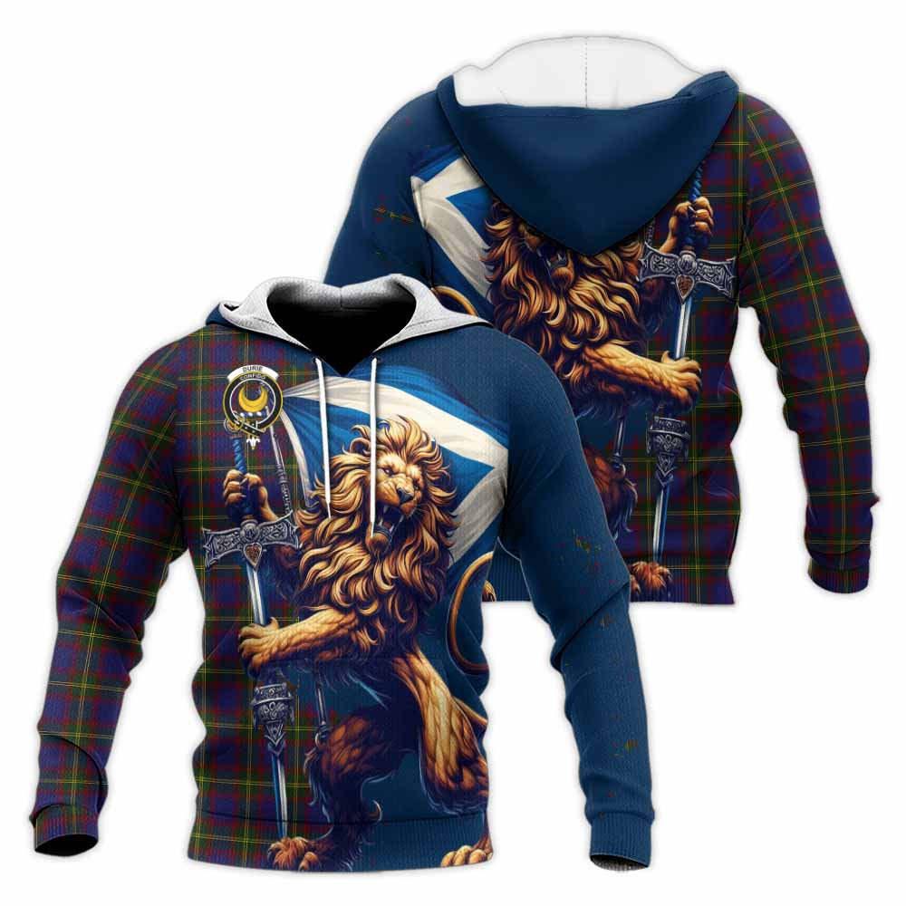 Tartan Vibes Clothing Durie Tartan Family Crest Knitted Hoodie with Scottish Majestic Lion