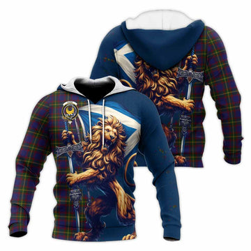 Durie Tartan Family Crest Knitted Hoodie with Scottish Majestic Lion