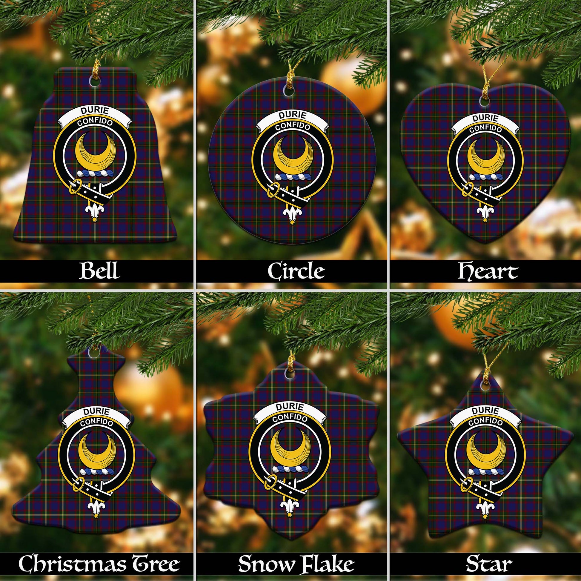 Durie Tartan Christmas Ornaments with Family Crest - Tartanvibesclothing