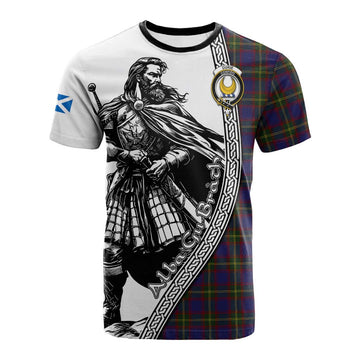 Durie Tartan Clan Crest Cotton T-shirt with Highlander Warrior Celtic Style