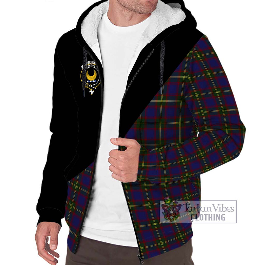 Durie Tartan Sherpa Hoodie with Family Crest and Military Logo Style Unisex S - Tartanvibesclothing Shop