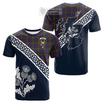 Durie Tartan Cotton T-shirt Featuring Thistle and Scotland Map