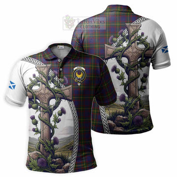 Durie Tartan Polo Shirt with Family Crest and St. Andrew's Cross Accented by Thistle Vines