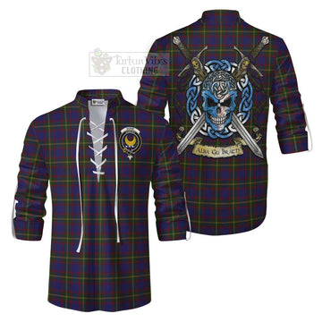 Durie Tartan Ghillie Kilt Shirt with Family Crest Celtic Skull Style