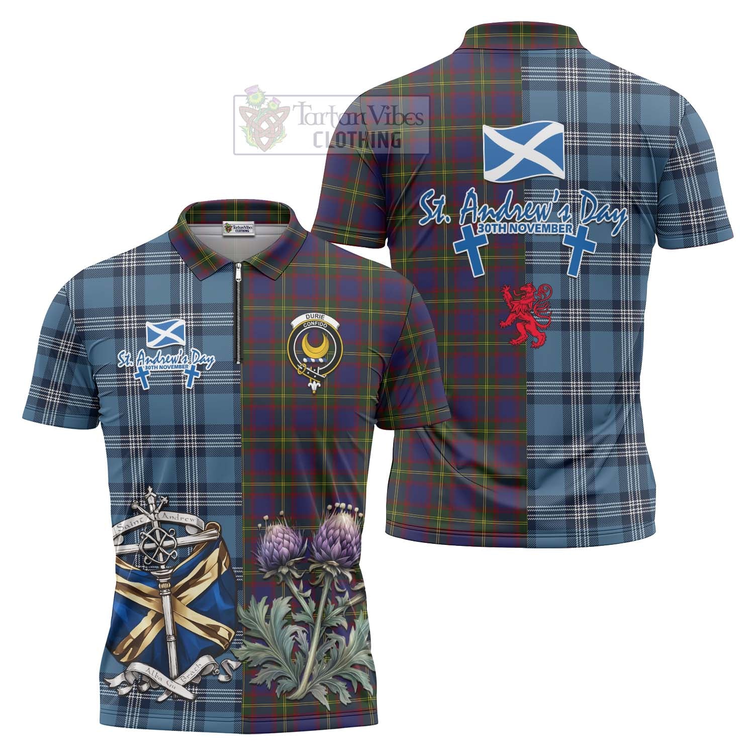 Tartan Vibes Clothing Durie Tartan Zipper Polo Shirt Happy St. Andrew's Day Half Tartan Style