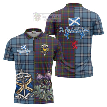 Durie Tartan Zipper Polo Shirt Happy St. Andrew's Day Half Tartan Style