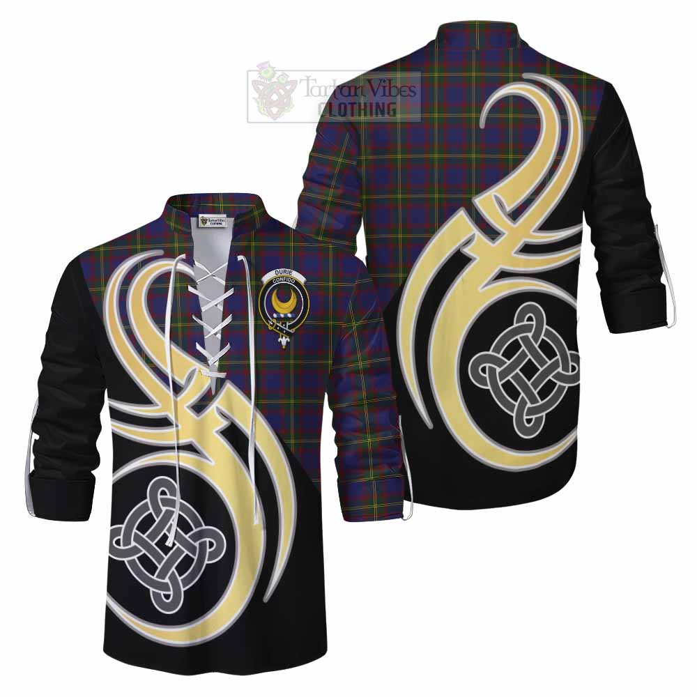 Tartan Vibes Clothing Durie Tartan Ghillie Kilt Shirt with Family Crest and Celtic Symbol Style