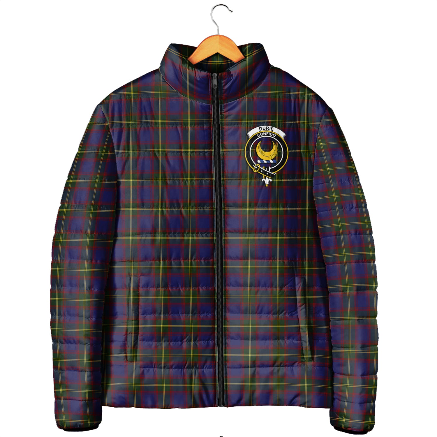 Durie Tartan Padded Jacket with Family Crest Men's Padded Jacket - Tartan Vibes Clothing