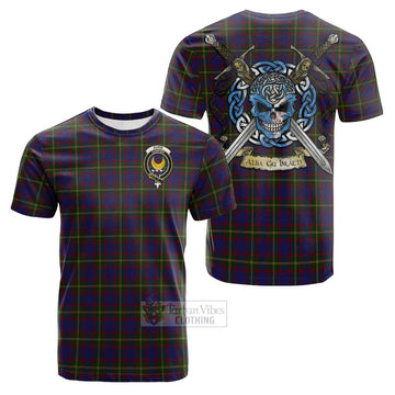 Durie Tartan Cotton T-shirt with Family Crest Celtic Skull Style