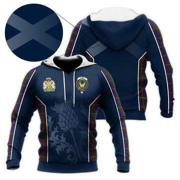 Durie Tartan Knitted Hoodie with Family Crest and Scottish Thistle Vibes Sport Style