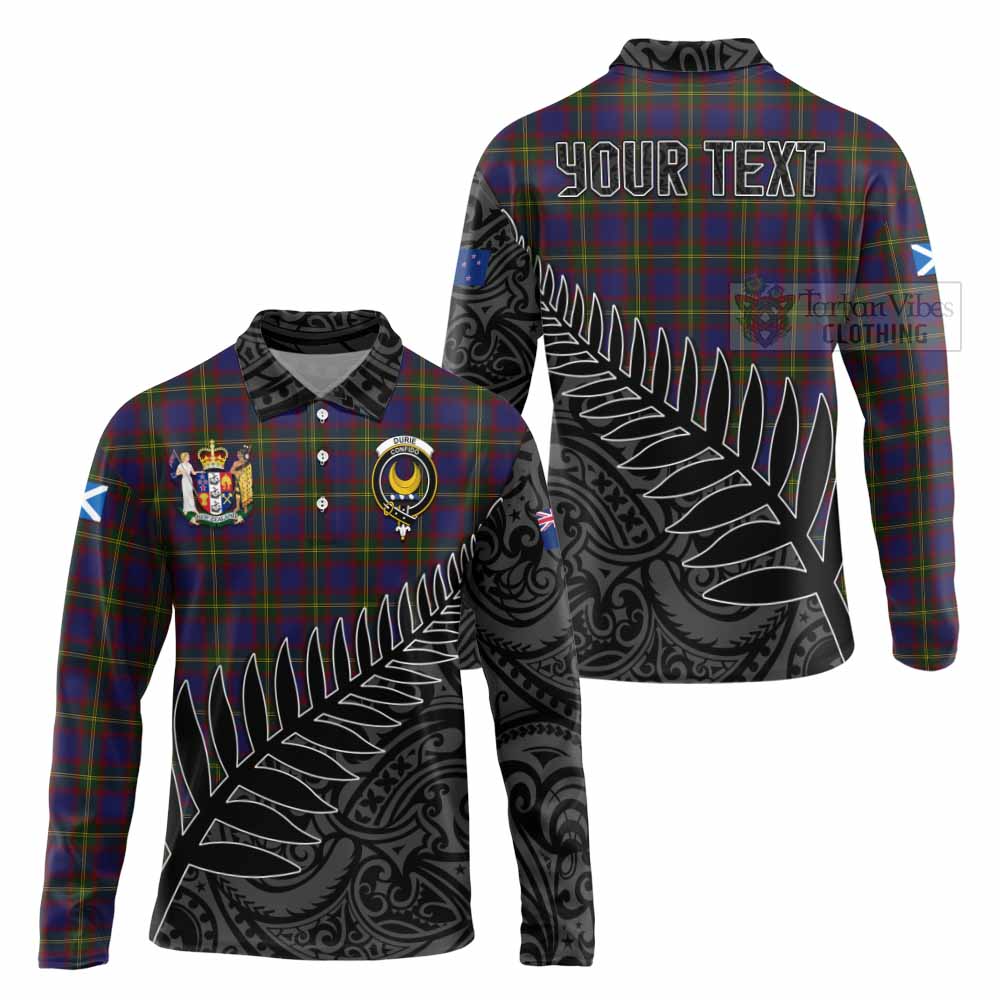 Tartan Vibes Clothing Durie Crest Tartan Long Sleeve Polo Shirt with New Zealand Silver Fern Half Style