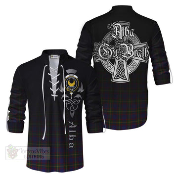 Durie Tartan Ghillie Kilt Shirt Featuring Alba Gu Brath Family Crest Celtic Inspired