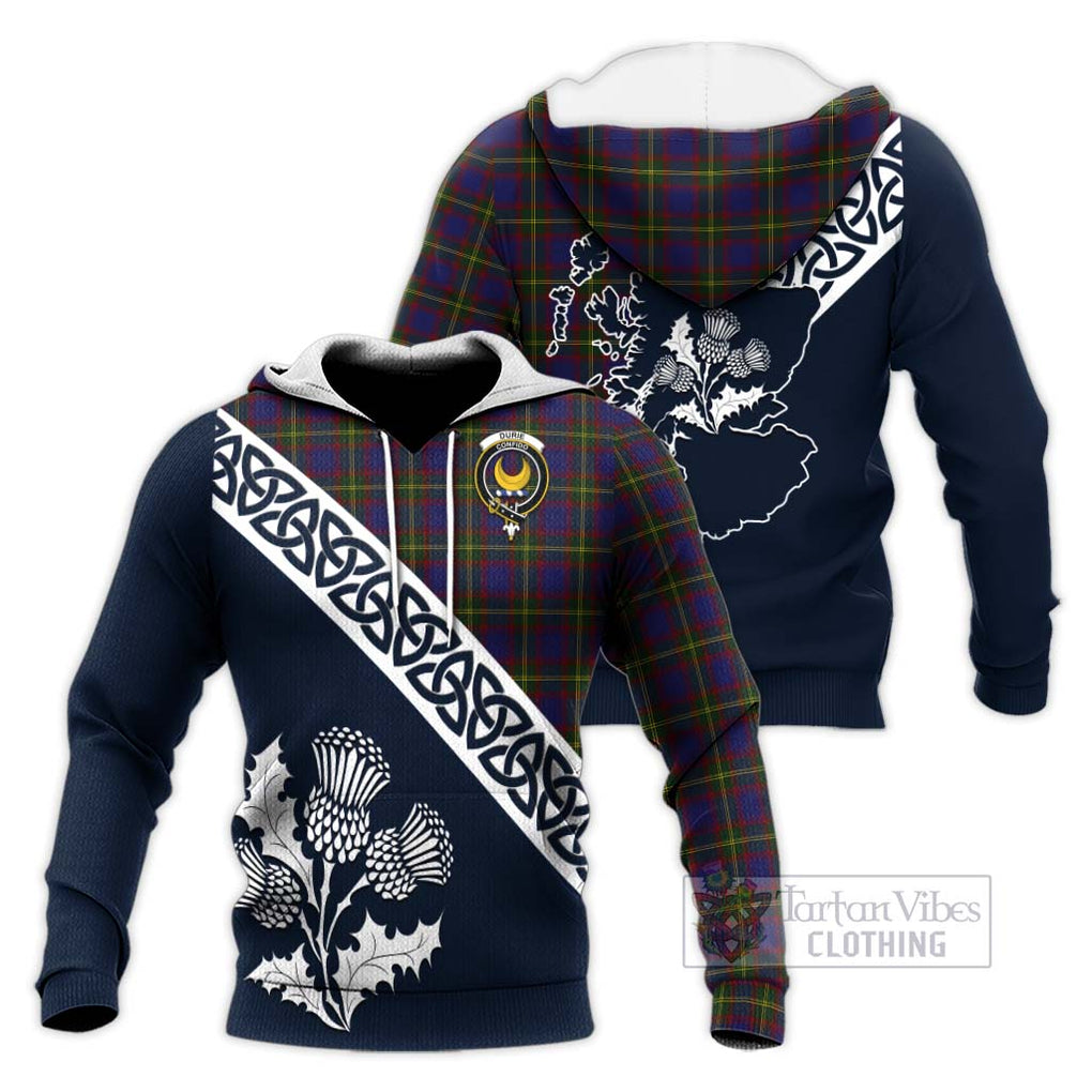 Tartan Vibes Clothing Durie Tartan Knitted Hoodie Featuring Thistle and Scotland Map