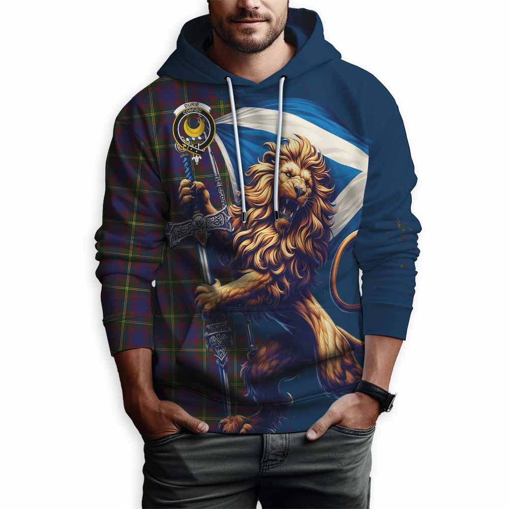 Tartan Vibes Clothing Durie Tartan Family Crest Hoodie with Scottish Majestic Lion