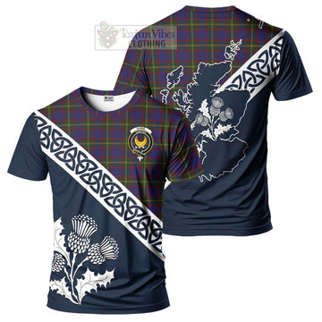 Durie Tartan T-Shirt Featuring Thistle and Scotland Map