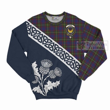 Durie Tartan Sweatshirt Featuring Thistle and Scotland Map