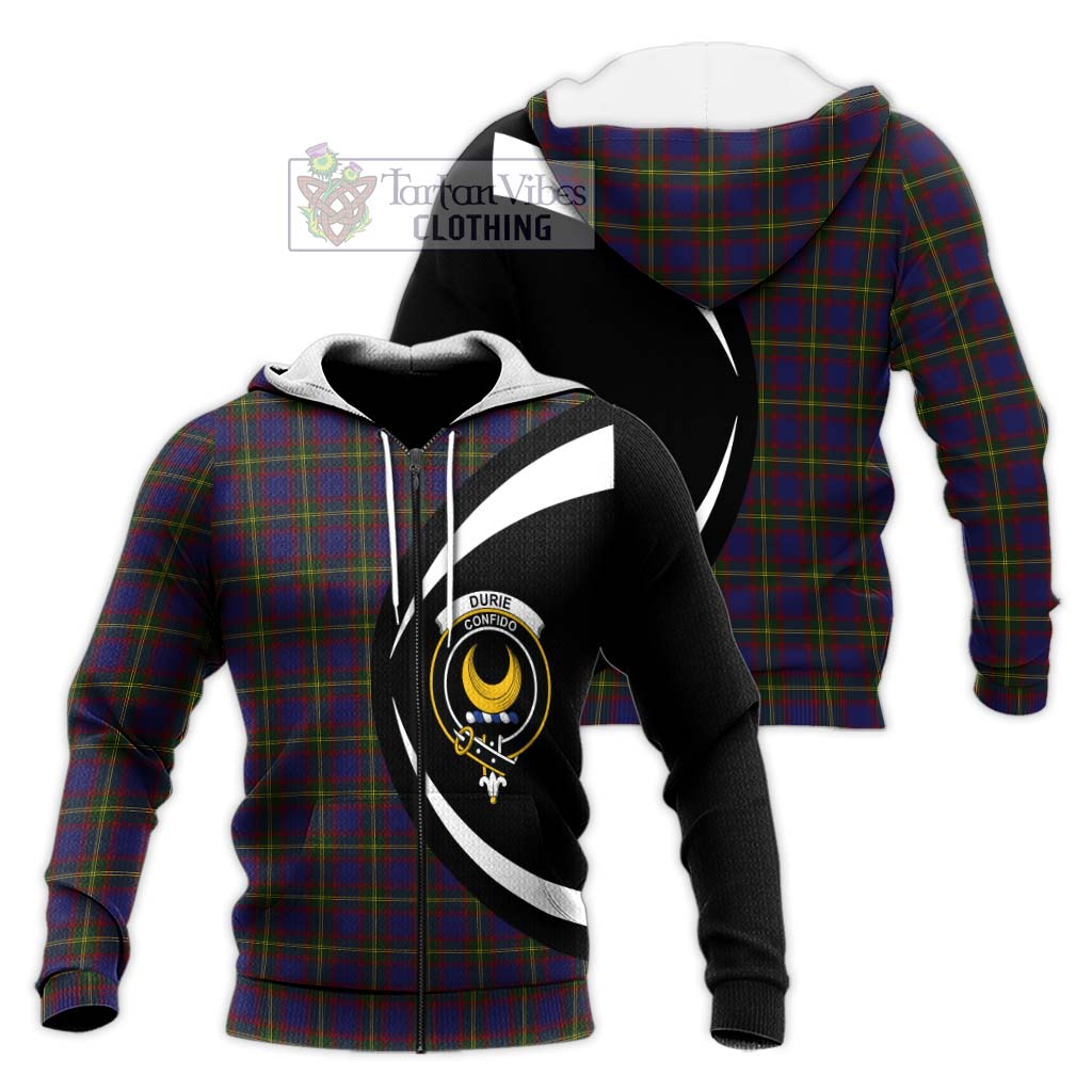 Durie Tartan Knitted Hoodie with Family Crest Circle Style Unisex Knitted Zip Hoodie - Tartan Vibes Clothing