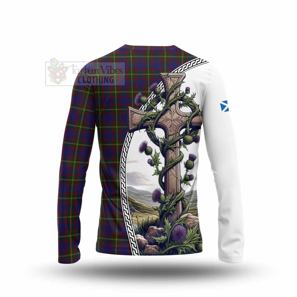 Tartan Vibes Clothing Durie Tartan Long Sleeve T-Shirt with Family Crest and St. Andrew's Cross Accented by Thistle Vines