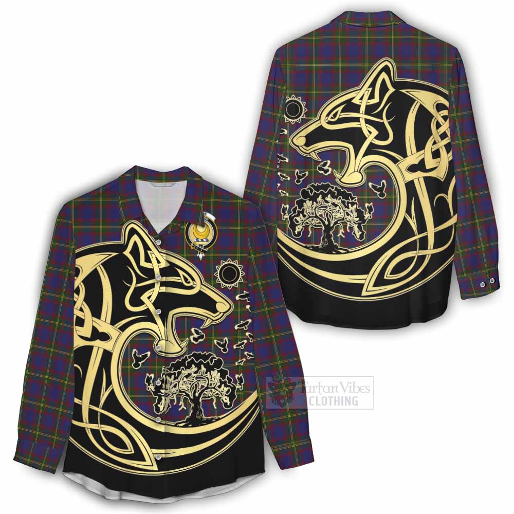 Tartan Vibes Clothing Durie Tartan Women's Casual Shirt with Family Crest Celtic Wolf Style