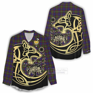 Durie Tartan Women's Casual Shirt with Family Crest Celtic Wolf Style